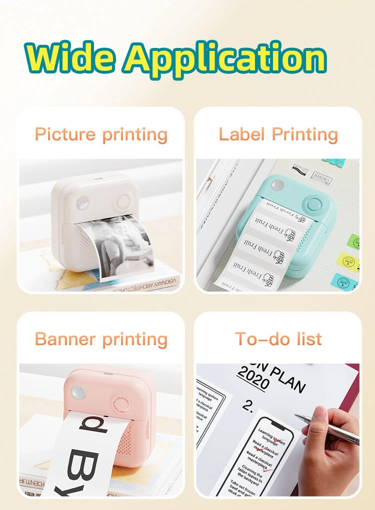 D3 Mini Portable Thermal Printer – Bluetooth Label Maker with Sticker Paper for Photo