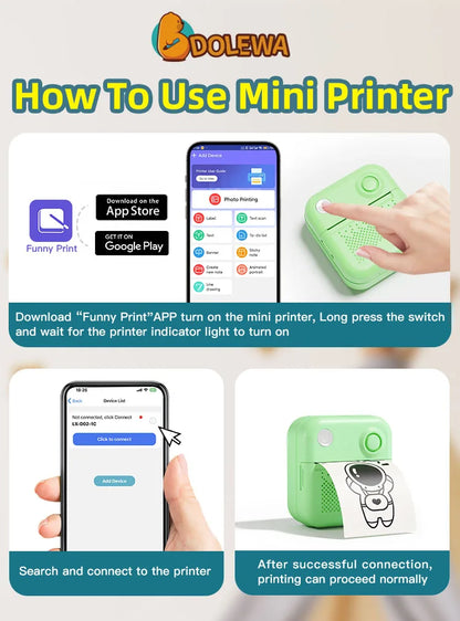 D3 Mini Portable Thermal Printer – Bluetooth Label Maker with Sticker Paper for Photo