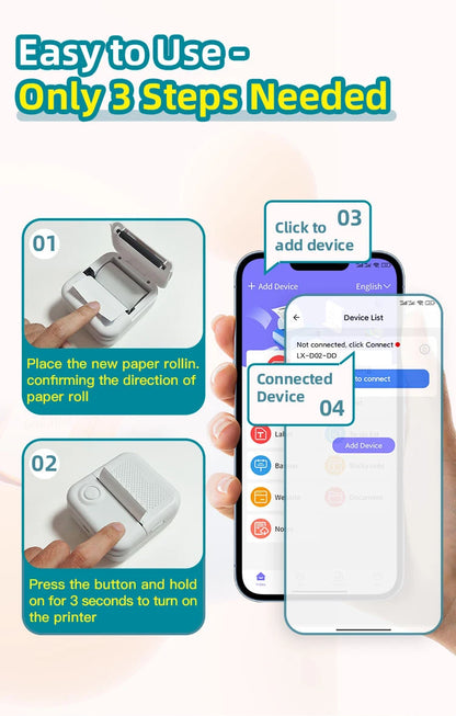 D3 Mini Portable Thermal Printer – Bluetooth Label Maker with Sticker Paper for Photo