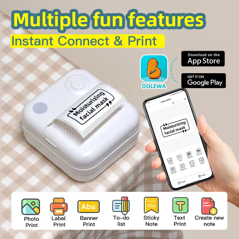 D3 Mini Portable Thermal Printer – Bluetooth Label Maker with Sticker Paper for Photo