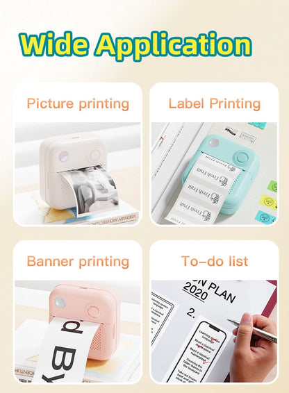 D3 Mini Portable Thermal Printer – Bluetooth Label Maker with Sticker Paper for Photo